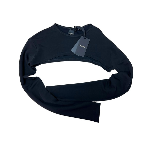 Pinko Tops - PINKO NWT Mirella Maglai 1/4 Top Black Jersey Crepe Scoop Neck Long Sleeve SZ M